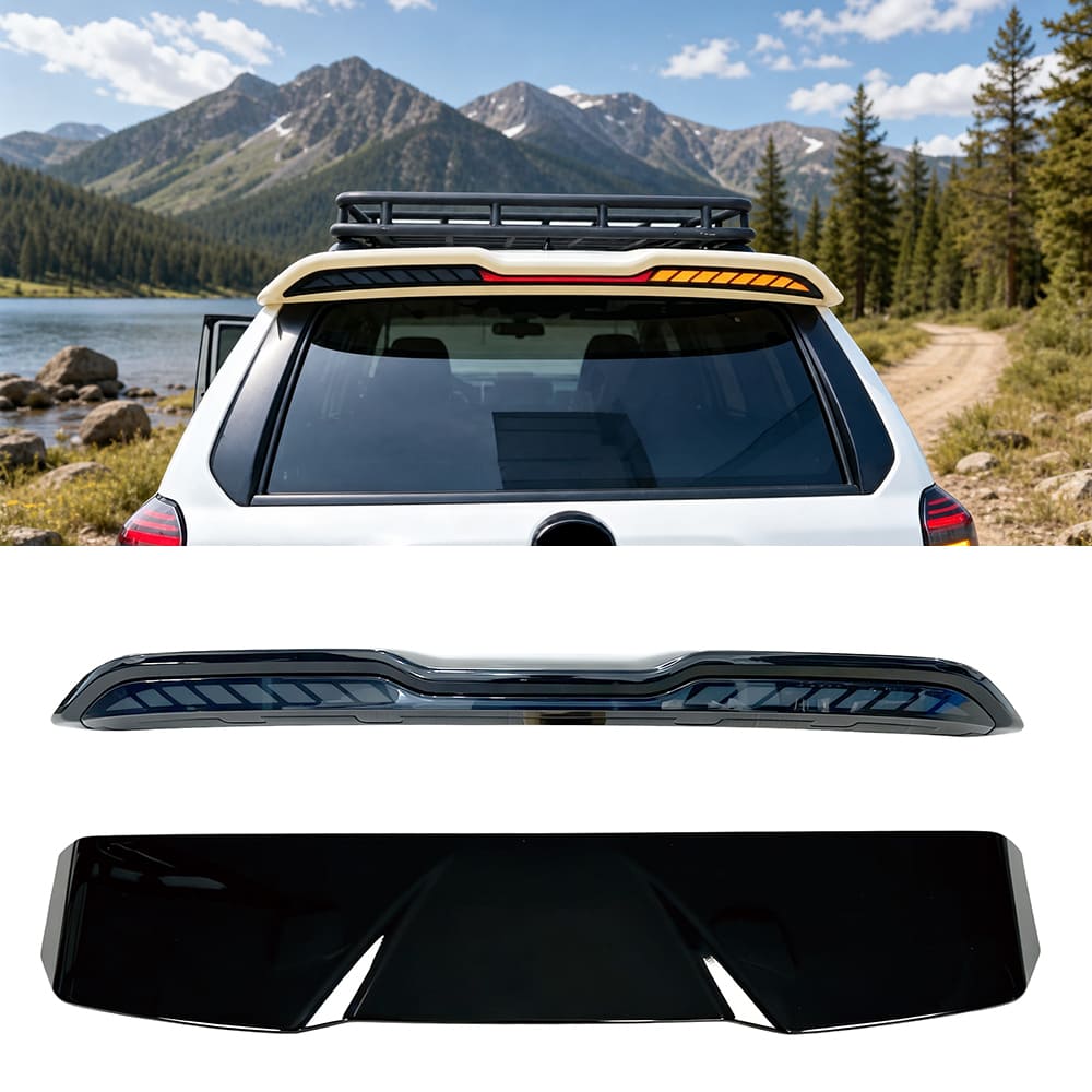 SUV rear spoiler installed on a vehicle with product views