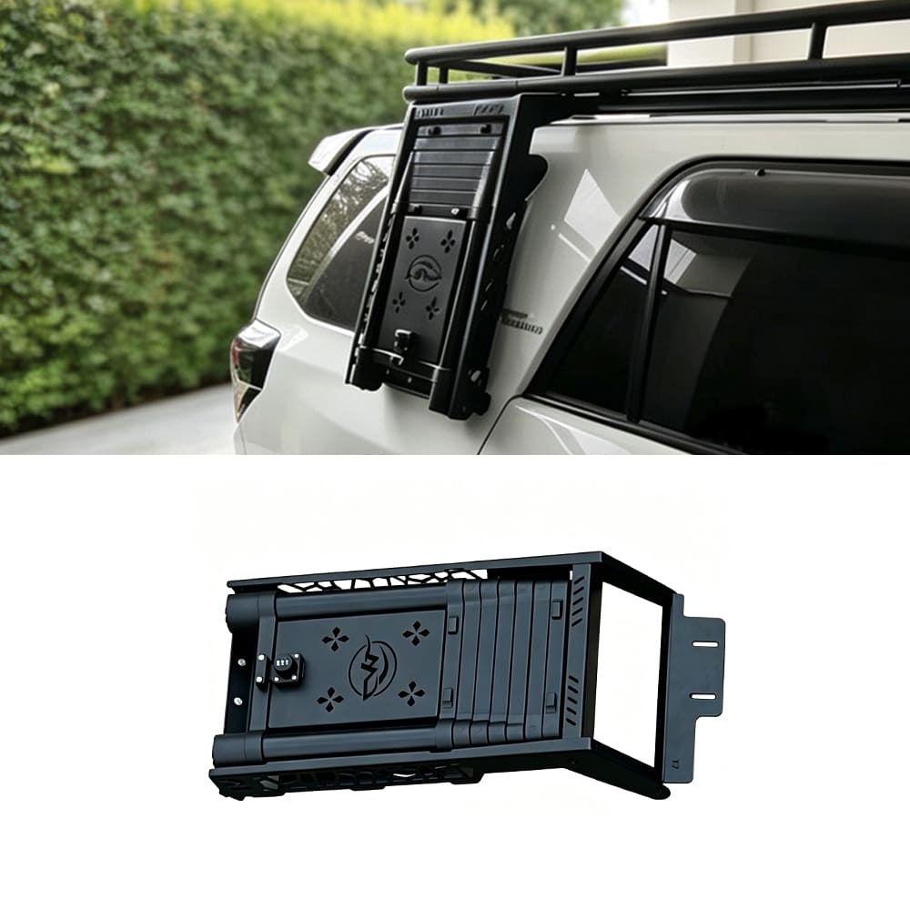 Vehicle ladder fitted beside the rear side window of an SUV