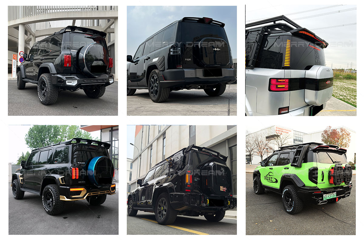 Reference board showing rear spoiler applications on BYD Leopard Ti7 and other off-road SUVs