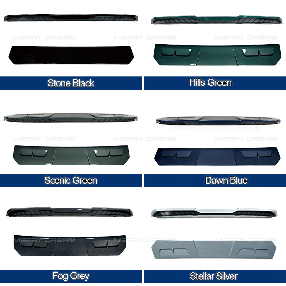 BYD Leopard Ti7 spoiler finish references in black, green, blue, grey and silver colors