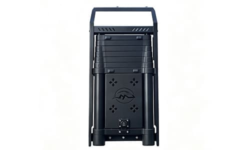 Front view of a black vehicle side ladder on a white background