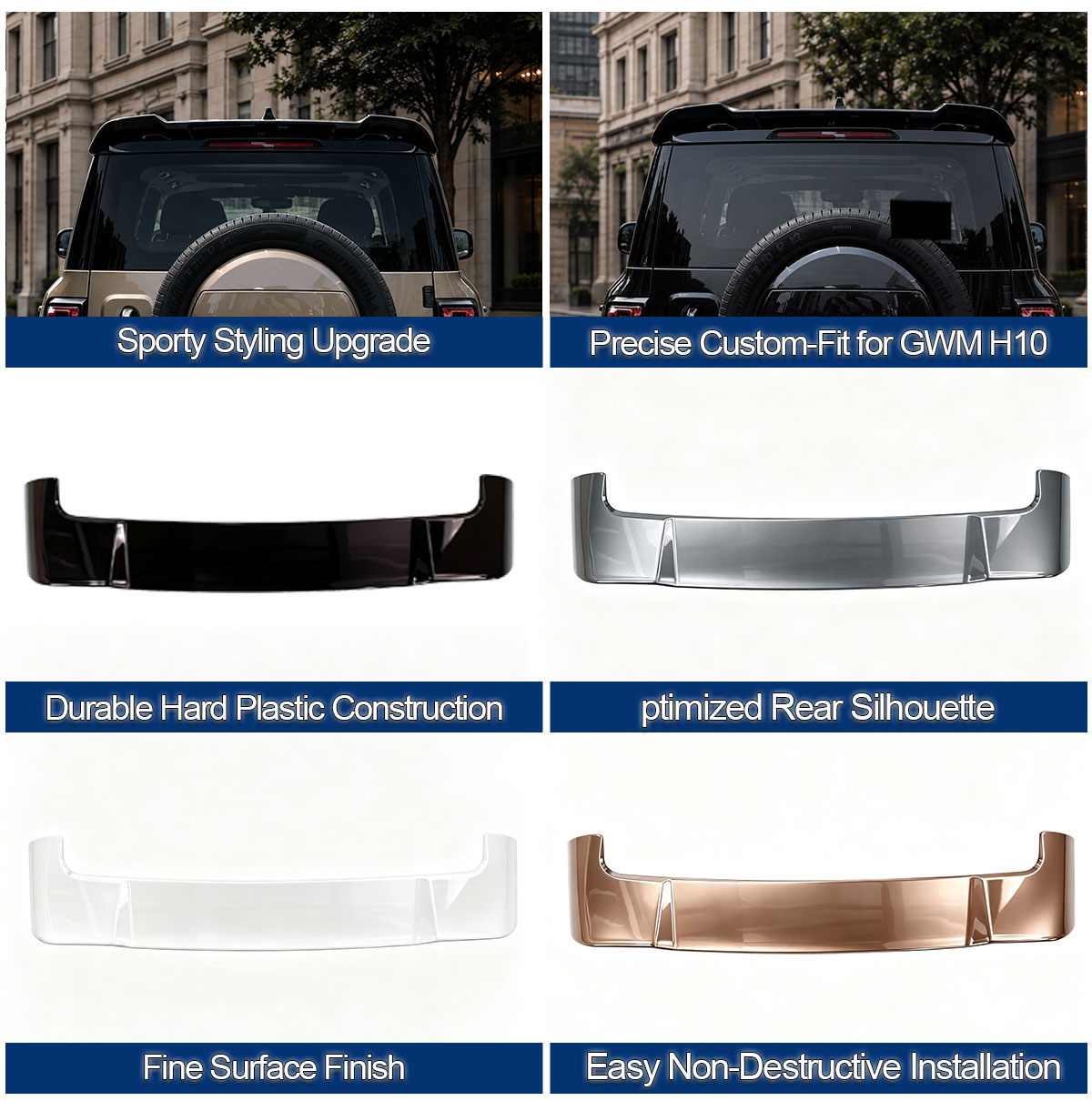 GWM Haval H10 six-seat rear spoiler feature and color reference board