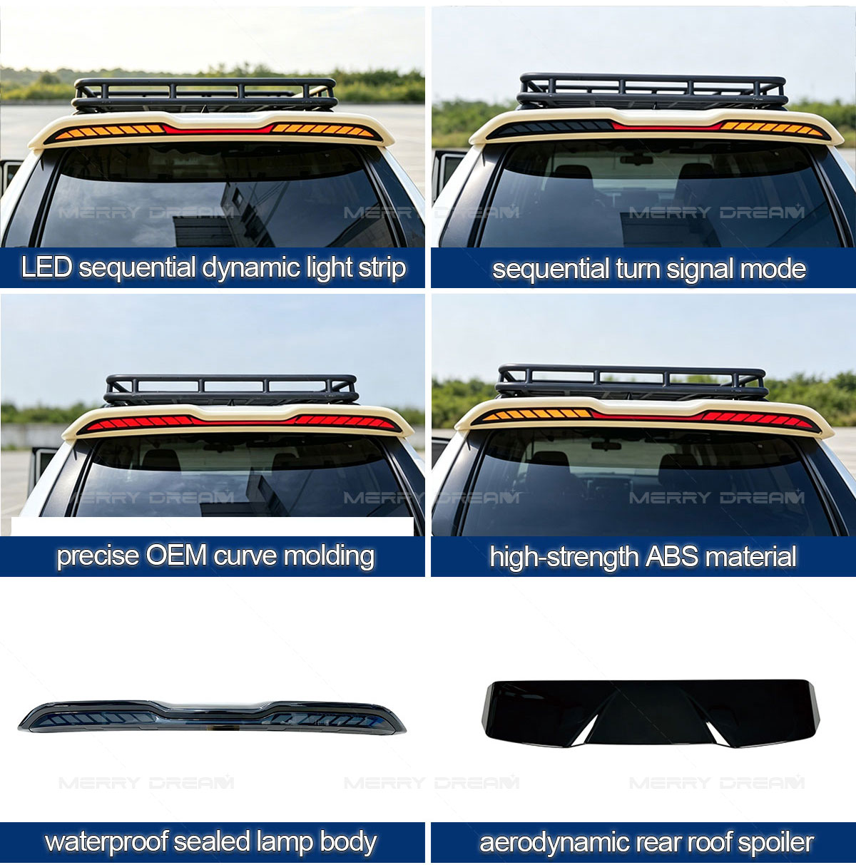 Toyota 4Runner LED rear spoiler feature board with light strip, mounting curve and spoiler details