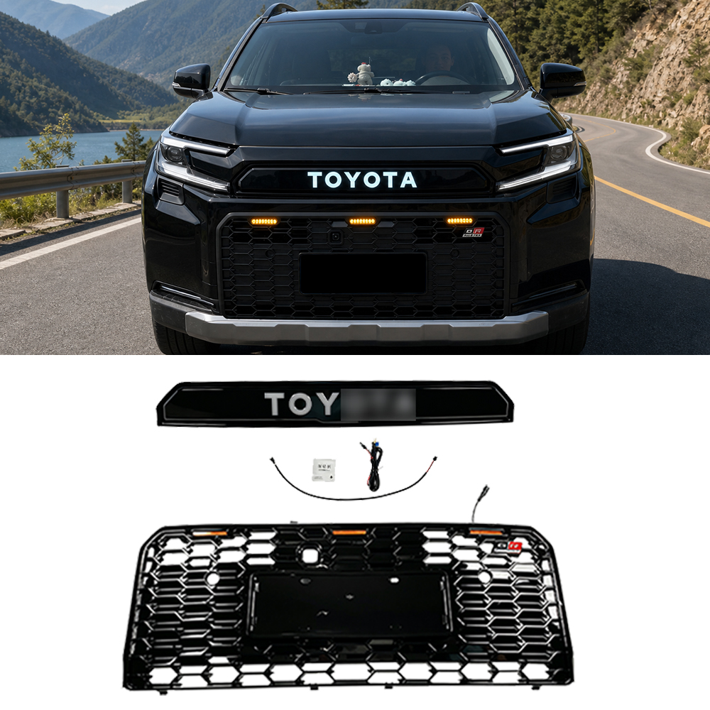 2026 Toyota RAV4 with illuminated emblem and front grille shown above the product components